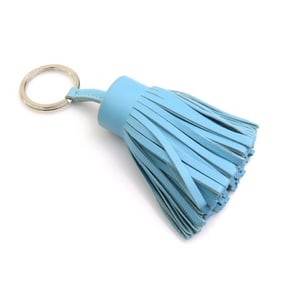 Hermes HERMES Key Ring Holder Carmen Leather Metal Light Blue Silver Men's Women's e60330a