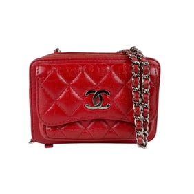CHANEL Shoulder Bag Leather Red Silver Women's z5107