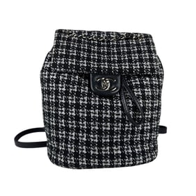 CHANEL Backpack Tweed Leather Black Purple Silver Women's z5044