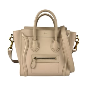 CELINE Handbag Shoulder Bag Luggage Nano Shopper Leather Light Beige Women's Z5124