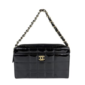 CHANEL Handbag Chocolate Bar Patent Leather Black Gold Women's z5049