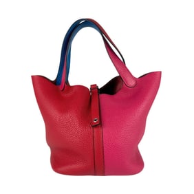 Hermes HERMES Handbag Picotin Lock Kazak MM 22 Taurillon Clemence Rouge Cou x Rose Extreme Blue