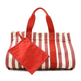 Hermes HERMES Handbag Tote Bag Cannes MM Cotton Orange Red Light Beige Women's e60331g