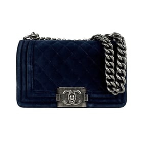 CHANEL Shoulder Bag Boy Chanel Velvet Navy Women's z5173
