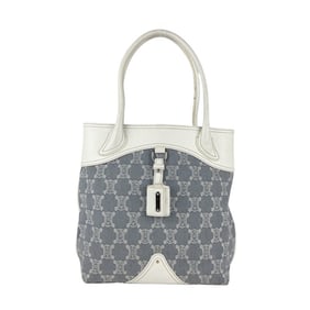 CELINE handbag tote bag canvas leather blue off-white silver women's z5112