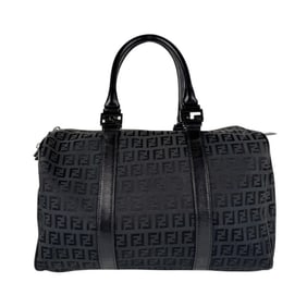 FENDI Handbag Zucchino Canvas Leather Black Men's Women's 8BL098 1Q5 z5194