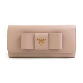 PRADA Bi-fold long wallet in leather, pink beige, for women, 56076a