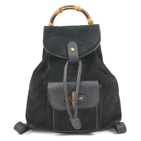 GUCCI Backpack Bamboo Suede Leather Black Gold Women's e60318g