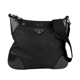 PRADA Shoulder Bag Nylon Leather Black Silver Women's z5059