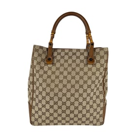 GUCCI Handbag Bamboo GG Canvas Leather Beige Brown Women's 112530 z5131