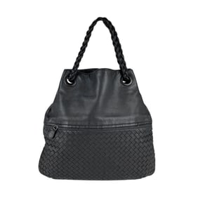 Bottega Veneta Handbag Intrecciato Leather Grey Black Women's z5071