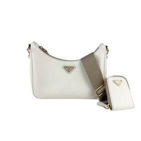 PRADA 2Way Bag Shoulder Leather Canvas Off-White Gold Women's z5103
