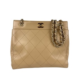 CHANEL Shoulder Bag Leather Beige Gold Women's z5058
