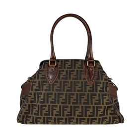 FENDI handbag Zucca nylon canvas leather brown women's z5101