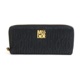 Christian Dior Round Long Wallet Leather Black Women's 56075g