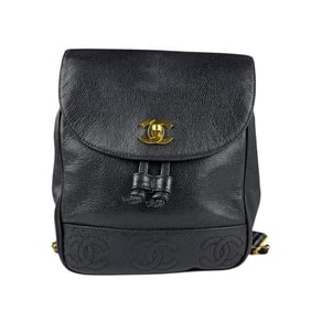 CHANEL Coco Mark Backpack Caviar Skin Leather Black Gold Women's z5052