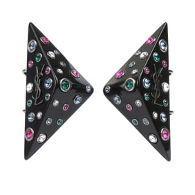 Yves Saint Laurent Saint Laurent Earrings, Resin, Black x Multicolor, Women's, r10549a