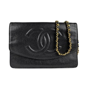CHANEL Chain Wallet Caviar Leather Black Women's z5145