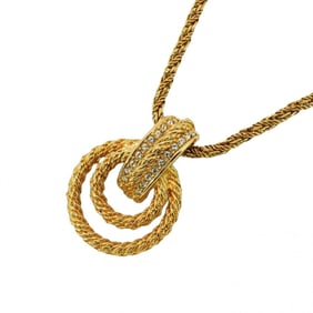 Christian Dior Necklace GP Plated Rhinestone Gold Ladies