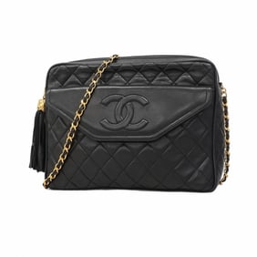 Chanel Shoulder Bag with Matelasse Chain Lambskin Black Women's