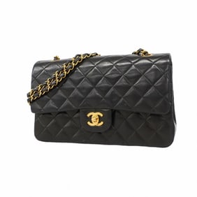Chanel Shoulder Bag Matelasse W Flap Chain Lambskin Black Women's