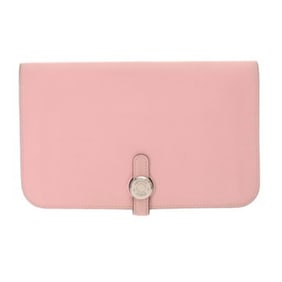 HERMES Dogon Duo Rose Sakura Silver Hardware T Stamp (around 2015) Unisex Swift Leather Long Wallet
