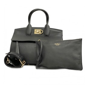 Salvatore Ferragamo Handbag Gancini Studio Bag Leather Black Women's