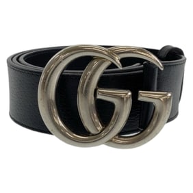 GUCCI Gucci Marmont GG logo black silver hardware leather 525040 belt buckle 84cm 34 inch men's