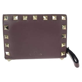 VALENTINO Rockstud Purple Gold Hardware Leather TW2P0620BOL416 Folding Wallet Compact Women's