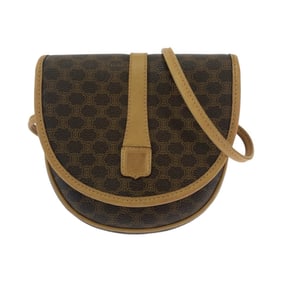CELINE Macadam Brown Leather Crossbody Mini Shoulder Bag Pochette for Women