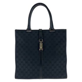 GUCCI Jackie Black Silver Hardware GG Canvas Leather 002 1064 Tote Bag Handbag Women's