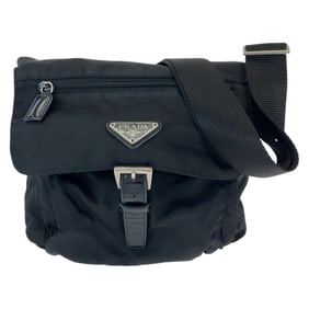 PRADA Tessuto Triangle Logo Plate Black Silver Hardware Nylon BT8994 Crossbody Shoulder Bag Pochette