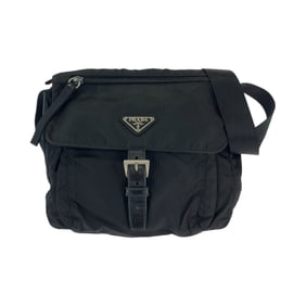 PRADA Tessuto Triangle Logo Plate Black Silver Hardware Nylon Shoulder Bag Messenger Men's