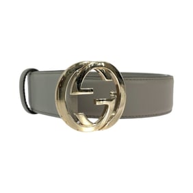 GUCCI Gucci Interlocking 80cm 32inch Greige Gold Hardware Leather 546386 Belt for Men