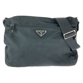 PRADA Prada Tessuto Triangle Logo Plate Black Silver Hardware Nylon Shoulder Bag Pochette Women's
