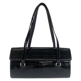 BURBERRY Burberry Check Pattern Embossed Black Silver Hardware Shoulder Bag for Women