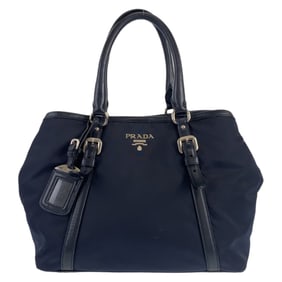 PRADA Prada Tessuto Navy Nylon Leather Handbag Tote Bag for Women