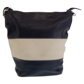 COACH Hobo Bucket Black White Silver Hardware Leather Shoulder Bag Duffle Women's