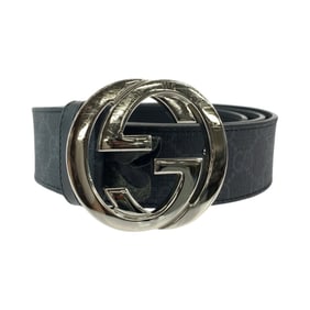 GUCCI Interlocking 105cm 42in Black Silver Hardware GG Supreme Canvas 490199 Belt Buckle Men's