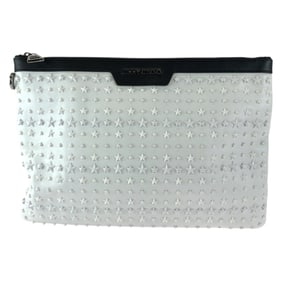 JIMMY CHOO DEREK Star Studs White Black Silver Hardware Leather Clutch Bag Second Men's