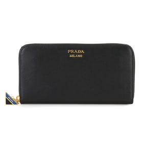 PRADA Saffiano Triangle Round Long Wallet Leather Nero Black 1ML506 Gold Hardware
