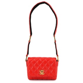CHANEL Matelasse Mademoiselle Shoulder Bag Leather Orange Gold Metal Fittings