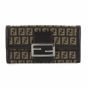 FENDI Zucchino Bi-fold Long Wallet Canvas Leather Brown 8M0021 Silver Hardware