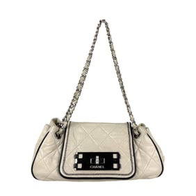 CHANEL Shoulder Bag 2.55 Leather Ivory Silver Women's z5048