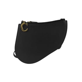 Christian Dior Shoulder Bag Saddle Leather Black Gold Women's Z5055