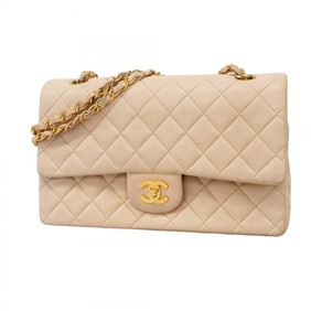 Chanel Shoulder Bag Matelasse W Flap Chain Lambskin Beige Women's
