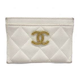 Chanel Business Card Holder/Card Case Matelasse Caviar Skin White Women's