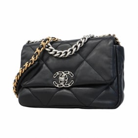Chanel Shoulder Bag Chain 19 Lambskin Black Gold Women's