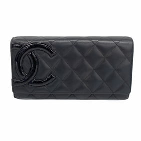Chanel Long Wallet Cambon Lambskin Black Women's