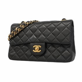 Chanel Shoulder Bag Matelasse W Flap Chain Lambskin Black Women's